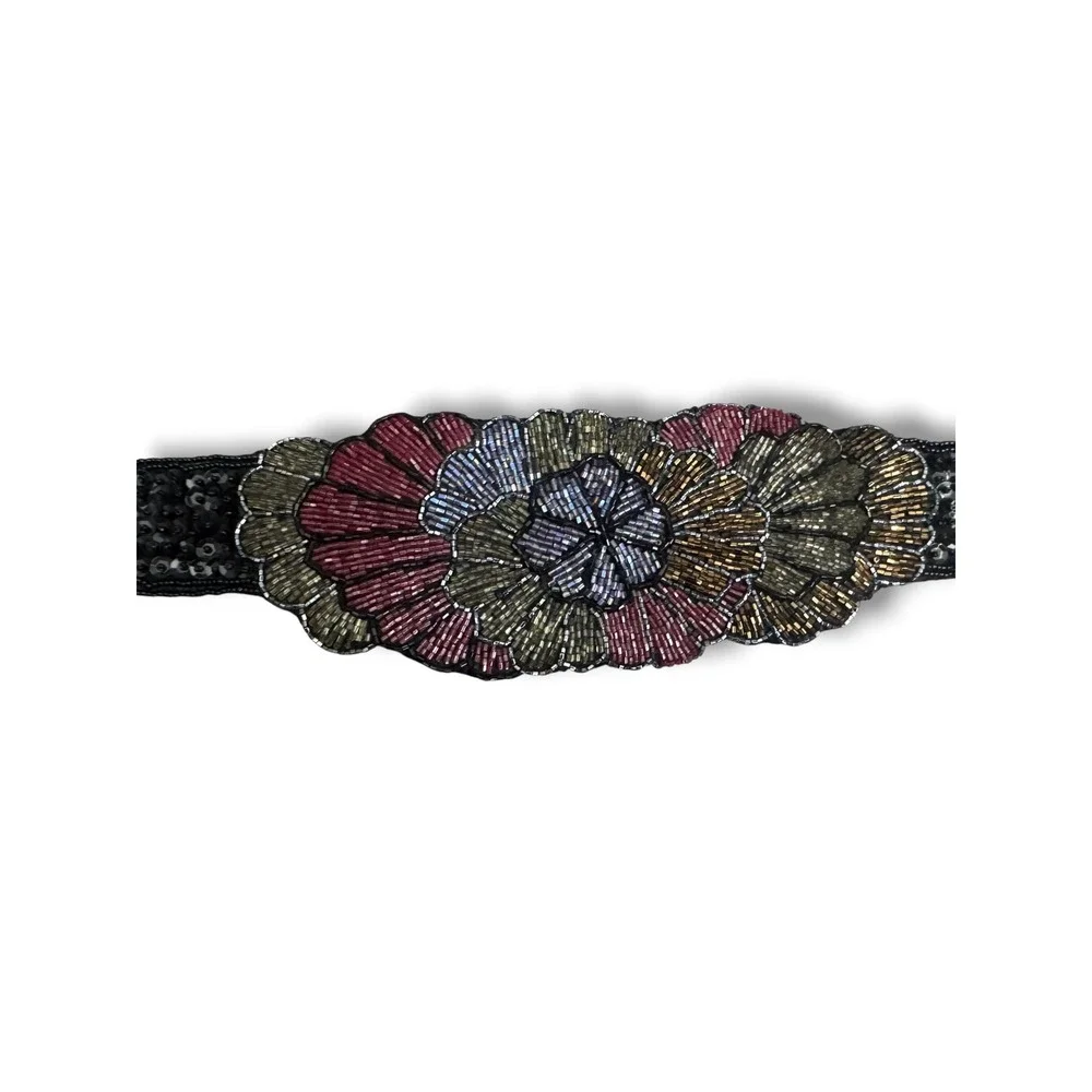 Milor beaded & sequin medallion cummerbund belt handmade statement art deco VTG